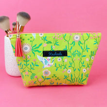Load image into Gallery viewer, Lime Cranes Medium Cosmetic Bag. Green Cosmetic Bags - Kashzale Cosmetic Bags