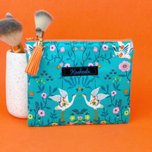 Load image into Gallery viewer, Aqua Cranes Small Clutch, Small makeup bag. Aqua Makeup Bag - Kashzale Cosmetic Bags