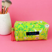 Load image into Gallery viewer, Lime Cranes Medium Box Makeup Bag. Lime Makeup Bag - Kashzale Cosmetic Bags