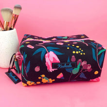 Load image into Gallery viewer, Protea Large Box Cosmetic Bag. Black and Pink