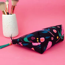 Load image into Gallery viewer, Protea Medium Cosmetic Bag. Black and Pink