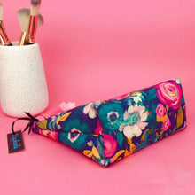 Load image into Gallery viewer, Navy and Pink Floral Medium Cosmetic Bag.
