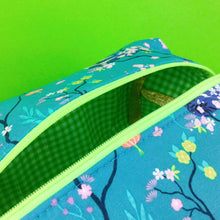 Load image into Gallery viewer, Teal Pandas and Tigers Large Box Cosmetic Bag. Teal Makeup Bag - Kashzale Cosmetic Bags