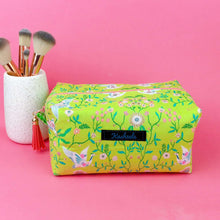 Load image into Gallery viewer, Lime Cranes Large Box Cosmetic Bag. Green Makeup Bag - Kashzale Cosmetic Bags
