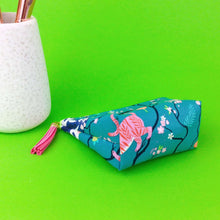 Load image into Gallery viewer, Teal Pandas and Tigers Small Makeup Bag. Teal Small Makeup Bag - Kashzale Cosmetic Bags