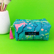 Load image into Gallery viewer, Teal Pandas and Tigers Medium Box Makeup Bag. Teal Makeup Bag - Kashzale Cosmetic Bags