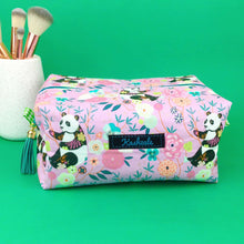 Load image into Gallery viewer, Pink Pandas Large Box Cosmetic Bag. Pink Makeup Bag - Kashzale Cosmetic Bags