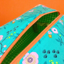 Load image into Gallery viewer, Aqua Cranes Large Box Cosmetic Bag. Aqua Makeup Bag - Kashzale Cosmetic Bags