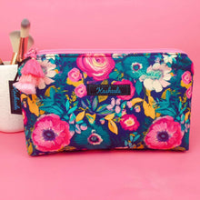 Load image into Gallery viewer, Navy and Pink Floral Medium Makeup Bag.