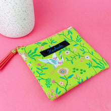 Load image into Gallery viewer, Lime Cranes Coin Purse. Green Coin Purse - Kashzale Cosmetic Bags