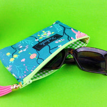 Load image into Gallery viewer, Teal Pandas and Tigers Sunglasses bag, glasses case. Teal Glasses Cases - Kashzale Cosmetic Bags