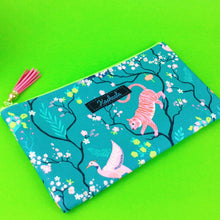 Load image into Gallery viewer, Teal Pandas and Tigers Zipper Pouch, Travel Pouch. Teal Travel Pouch - Kashzale Cosmetic Bags