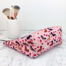 Load image into Gallery viewer, Dachshund Large Makeup Bag. Pink