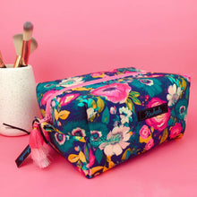 Load image into Gallery viewer, Navy and Pink Floral Large Box Cosmetic Bag.