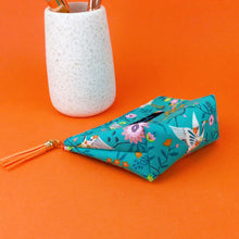 Load image into Gallery viewer, Aqua Cranes Small Makeup Bag.  Aqua Small Makeup Bag - Kashzale Cosmetic Bags