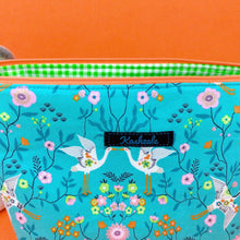 Load image into Gallery viewer, Aqua Cranes Large Makeup Bag. Aqua Makeup Bag - Kashzale Cosmetic Bags