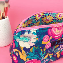 Load image into Gallery viewer, Navy and Pink Floral Medium Makeup Bag.