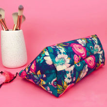 Load image into Gallery viewer, Navy and Pink Floral Medium Makeup Bag.