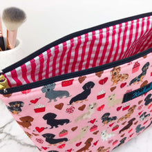 Load image into Gallery viewer, Dachshund Large Makeup Bag. Pink