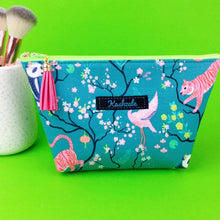 Load image into Gallery viewer, Teal Pandas and Tigers Medium Cosmetic Bag. Teal Cosmetic Bags - Kashzale Cosmetic Bags