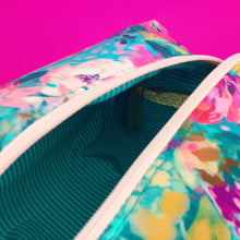 Load image into Gallery viewer, Teal and Pink Floral Large Box Cosmetic Bag.