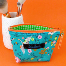 Load image into Gallery viewer, Aqua Cranes Small Makeup Bag.  Aqua Small Makeup Bag - Kashzale Cosmetic Bags