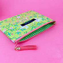 Load image into Gallery viewer, Lime Cranes Small Clutch, Small makeup bag. Green Makeup Bag - Kashzale Cosmetic Bags