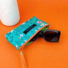 Load image into Gallery viewer, Aqua Cranes Sunglasses bag, glasses case. Aqua Glasses Case - Kashzale Cosmetic Bags