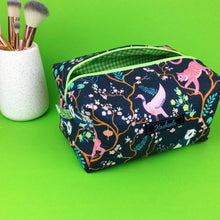 Load image into Gallery viewer, Navy Pandas and Tigers Large Box Cosmetic Bag. Navy Makeup Bag - Kashzale Cosmetic Bags