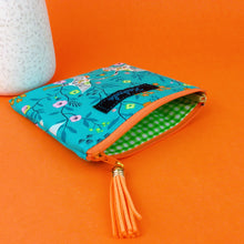 Load image into Gallery viewer, Aqua Cranes Coin Purse. Aqua Coin Purse - Kashzale Cosmetic Bags