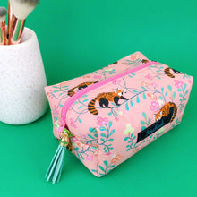 Load image into Gallery viewer, Red Panda Medium Box Makeup Bag.  Coral Makeup Bag - Kashzale Cosmetic Bags