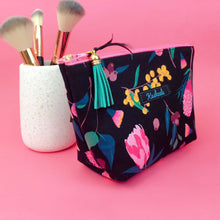 Load image into Gallery viewer, Protea Medium Cosmetic Bag. Black and Pink