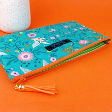 Load image into Gallery viewer, Aqua Cranes Zipper Pouch, Travel Pouch. Aqua Travel Pouch - Kashzale Cosmetic Bags
