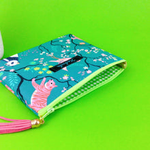 Load image into Gallery viewer, Teal Pandas and Tigers Small Clutch, Small makeup bag. Teal Makeup Bag - Kashzale Cosmetic Bags