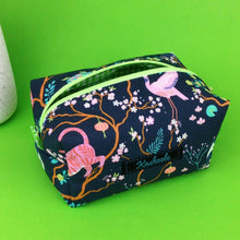 Load image into Gallery viewer, Navy Pandas and Tigers Medium Box Makeup Bag. Navy Makeup Bag - Kashzale Cosmetic Bags