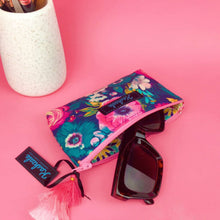 Load image into Gallery viewer, Navy and Pink Floral Sunglasses bag, glasses case.