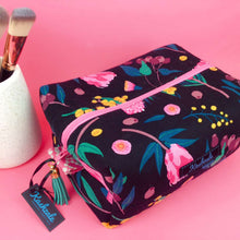 Load image into Gallery viewer, Protea Large Box Cosmetic Bag. Black and Pink