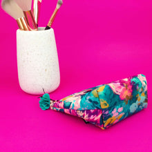 Load image into Gallery viewer, Teal and Pink Floral Small Makeup Bag.