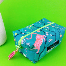 Load image into Gallery viewer, Teal Pandas and Tigers Medium Box Makeup Bag. Teal Makeup Bag - Kashzale Cosmetic Bags