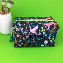 Load image into Gallery viewer, Navy Pandas and Tigers Large Box Cosmetic Bag. Navy Makeup Bag - Kashzale Cosmetic Bags
