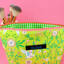 Load image into Gallery viewer, Lime Cranes Medium Cosmetic Bag. Green Cosmetic Bags - Kashzale Cosmetic Bags