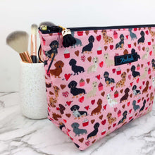 Load image into Gallery viewer, Dachshund Large Makeup Bag. Pink