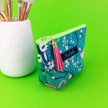 Load image into Gallery viewer, Teal Pandas and Tigers Small Makeup Bag. Teal Small Makeup Bag - Kashzale Cosmetic Bags