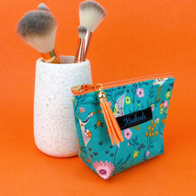 Load image into Gallery viewer, Aqua Cranes Small Makeup Bag.  Aqua Small Makeup Bag - Kashzale Cosmetic Bags