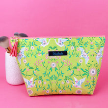Load image into Gallery viewer, Lime Cranes Large Makeup Bag. Green Makeup Bag - Kashzale Cosmetic Bags