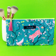 Load image into Gallery viewer, Teal Pandas and Tigers Zipper Pouch, Travel Pouch. Teal Travel Pouch - Kashzale Cosmetic Bags