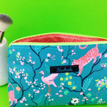 Load image into Gallery viewer, Teal Pandas and Tigers Medium Makeup Bag. Teal Makeup Bag. - Kashzale Cosmetic Bags