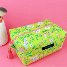 Load image into Gallery viewer, Lime Cranes Large Box Cosmetic Bag. Green Makeup Bag - Kashzale Cosmetic Bags