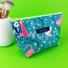 Load image into Gallery viewer, Teal Pandas and Tigers Medium Cosmetic Bag. Teal Cosmetic Bags - Kashzale Cosmetic Bags