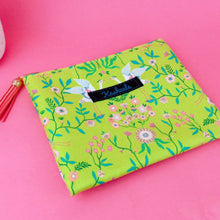 Load image into Gallery viewer, Lime Cranes Small Clutch, Small makeup bag. Green Makeup Bag - Kashzale Cosmetic Bags